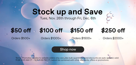 Small Business Saturday Stock up and Save Event, discounts up to $250 on all chemical products