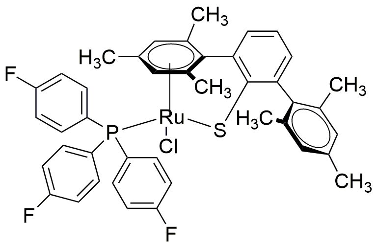 Chloro[(1,2,3,4,5,6-h)-2,2'',4,4'',6,6''-hexamethyl[1,1':3',1''-terphenyl]-2'-thiolato-kS][tris(4-fluorophenyl)phosphine-kP]ruthenium(II)