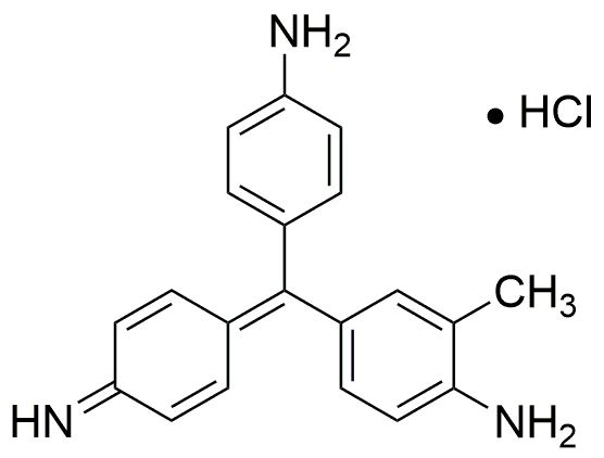 Basic fuchsin (pararosaniline acetate, 3 parts, pararosaniline chloride, 1 part)