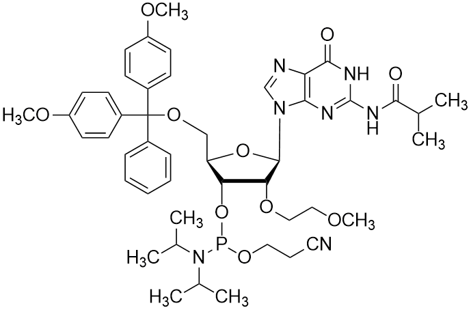 5'-O-(4,4'-diméthoxytrityl)-3'-O-[(2-cyanoéthoxy)(diisopropylamino)phosphino]-N-isobutyryl-2'-O-(2-méthoxyéthyl)guanosine