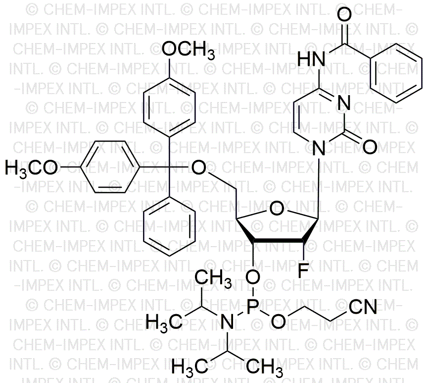 N4-Benzoil-5'-O-(4, 4'-dimetoxitritil)-2'-fluoro-2'-desoxicitidina-3'-cianoetil fosforamidita