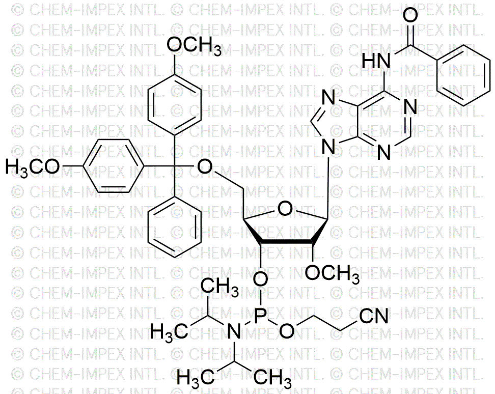 5'-O-(4, 4'-diméthoxytrityl)-N6-benzoyl-2'-O-méthyl-adénosine-3'-cyanoéthyl phosphoramidite