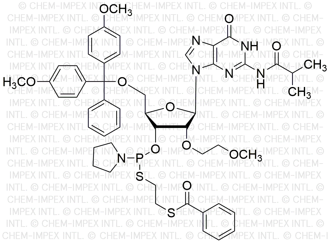 5'-O-(4, 4'-diméthoxytrityl)-N2-isobutyryl-2'-O-méthoxyéthyl-guanosine-3'-[S-(b-(benzoylmercapto)éthyl) pyrrolidino thiophosphoroamidite]