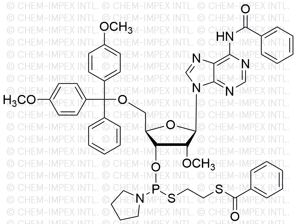 5'-O-(4, 4'-diméthoxytrityl)-N6-benzoyl-2'-O-méthyl-adénosine-3'-[S-(b-(benzoylmercapto)éthyl) pyrrolidino thiophosphoroamidite]