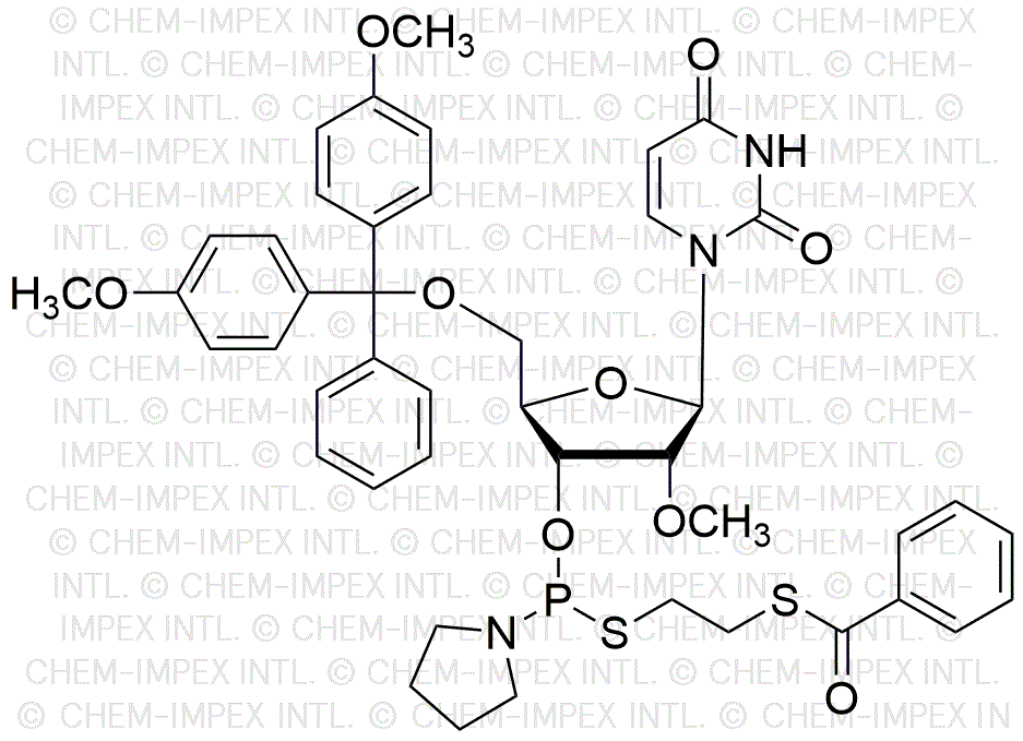 5'-O-(4, 4'-Dimethoxytrityl)-2'-O-methyl-uridine-3'-[S-(b-(benzoylmercapto)ethyl)pyrrolidino thiophosphoroamidite]