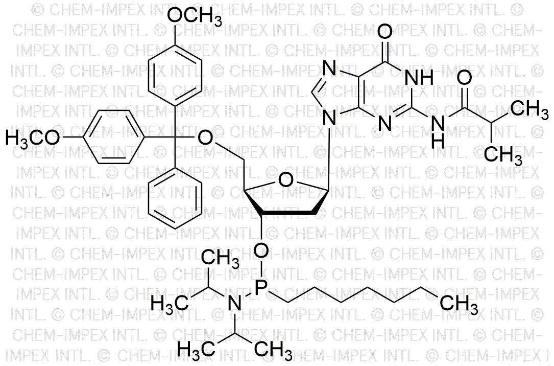 5'-O-(4, 4'-diméthoxytrityl)-N2-isobutyryl-2'-désoxyguanosine-3'-[(N, N-diisopropyl)-P-heptyl]-phosphonamidite