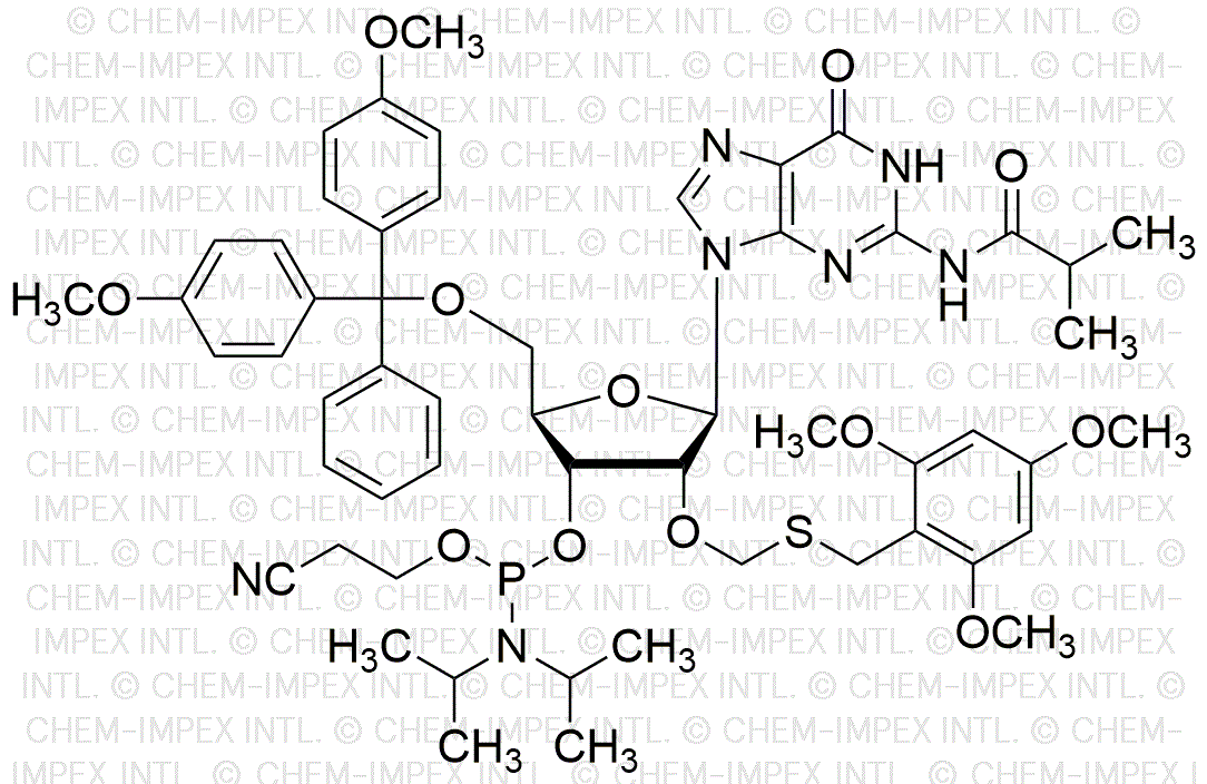 5'-O-4, 4'-diméthoxytrityl)-N2-isobutyryl-2'-O-(2, 4, 6-triméthoxybenzylthiométhyl)guanosine-3'-cyanoéthyl phosphoramidite