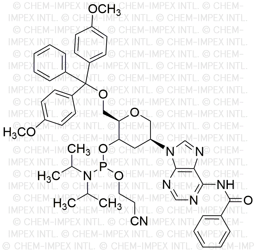 6'-O-(4,4'-diméthoxytrityl)-1,5-anhydro-2,3-didésoxy-2-(N6-benzoyladénosin-1-yl)-D-arabino-hexitol-4-cyanoéthyl phosphoramidite