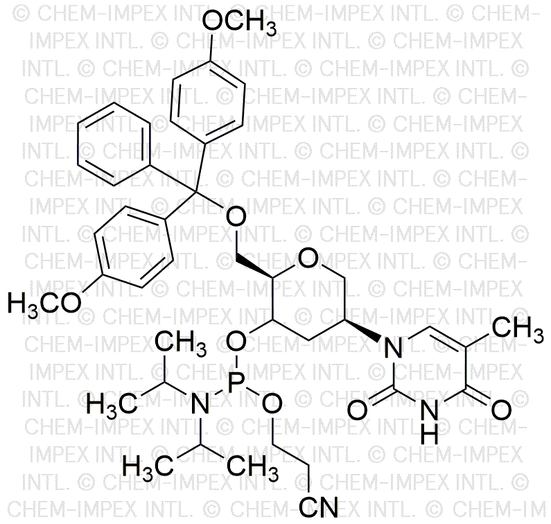 1,5-Anhidro-2,3-didesoxi-6-O-(4,4'-dimetoxitritil)-2-(timidina-1-il)-D-arabino-hexitol-4-[(2-cianoetilo)-(N,N-diisopropil)]fosforamidita