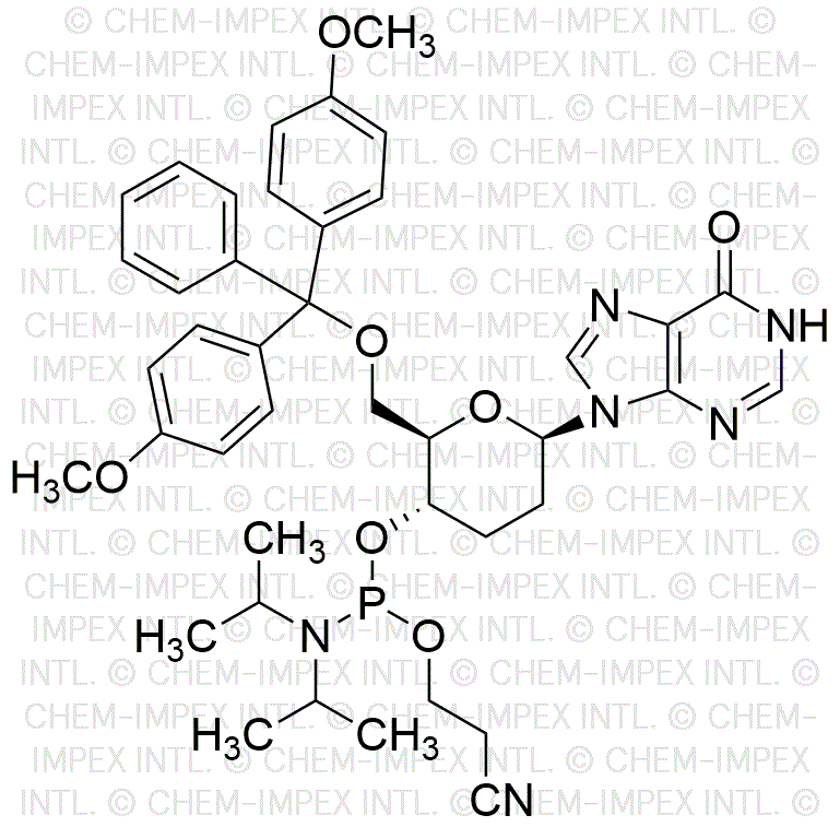 6'-O-(4,4'-diméthoxytrityl)-9-(2',3'-didésoxy-bD-glucopyranosyl)hypoxanthine-4'-cyanoéthyl phosphoramidite