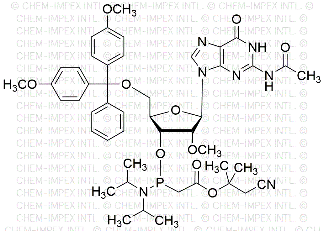 Ester méthylique d'α,α-diméthyl-β-cyanoéthyle de l'acide 3'-O-(diisopropylamino)phosphinoacétique N2-acétyl-5'-O-(4,4'-diméthoxytrityl)-2'-O-méthylguanosine