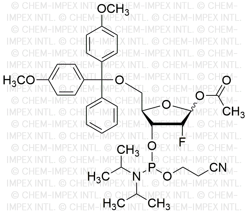 5-O-(4, 4'-Dimetoxitritil)-1-O-acetil-2-fluoro-2-desoxirribofuranosa-3-cianoetil fosforamidita