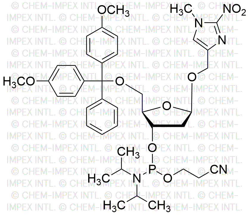 1'-(5'-O-(4, 4'-diméthoxytrityl)-2'-déoxyl-β-D-ribofuranosyl)-4-méthyl-1-méthyl-2-nitro-1H-imidazole-3'-cyanoéthyl phosphoramidite